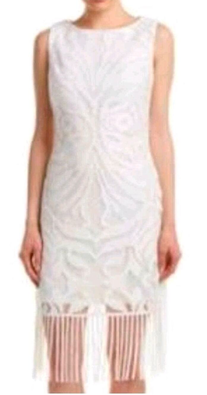 Julia Jordan Lace Fringe Hem Flapper Ivory White Bridal Shower Shift Dress 6